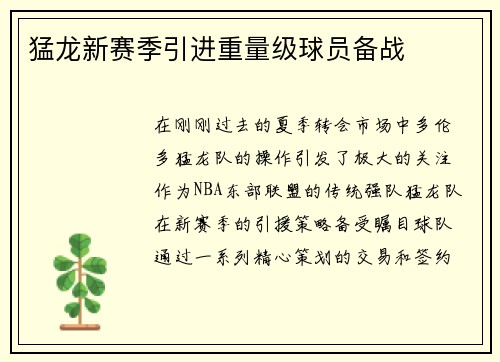 猛龙新赛季引进重量级球员备战